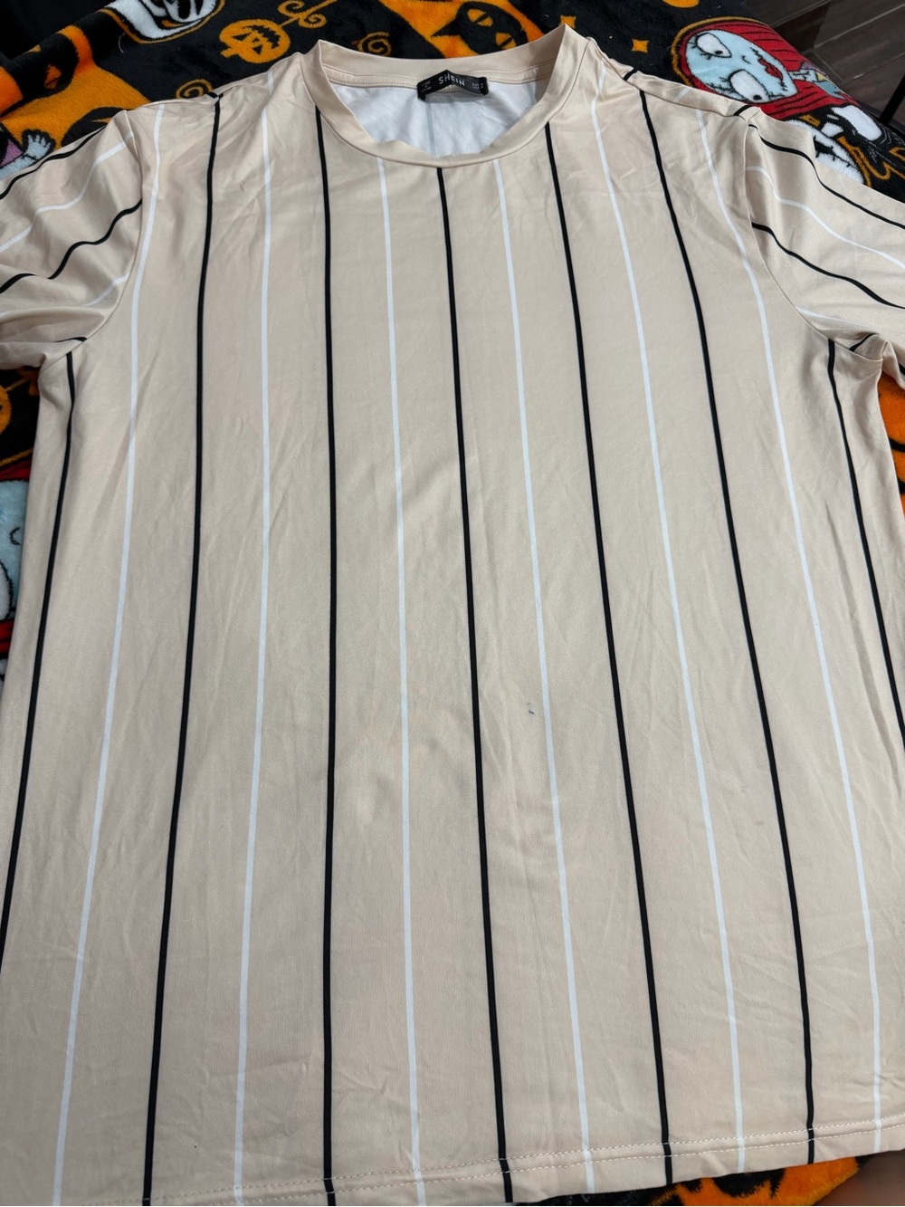 SHEIN Beige Short-Sleeve Vertical Stripe Tee